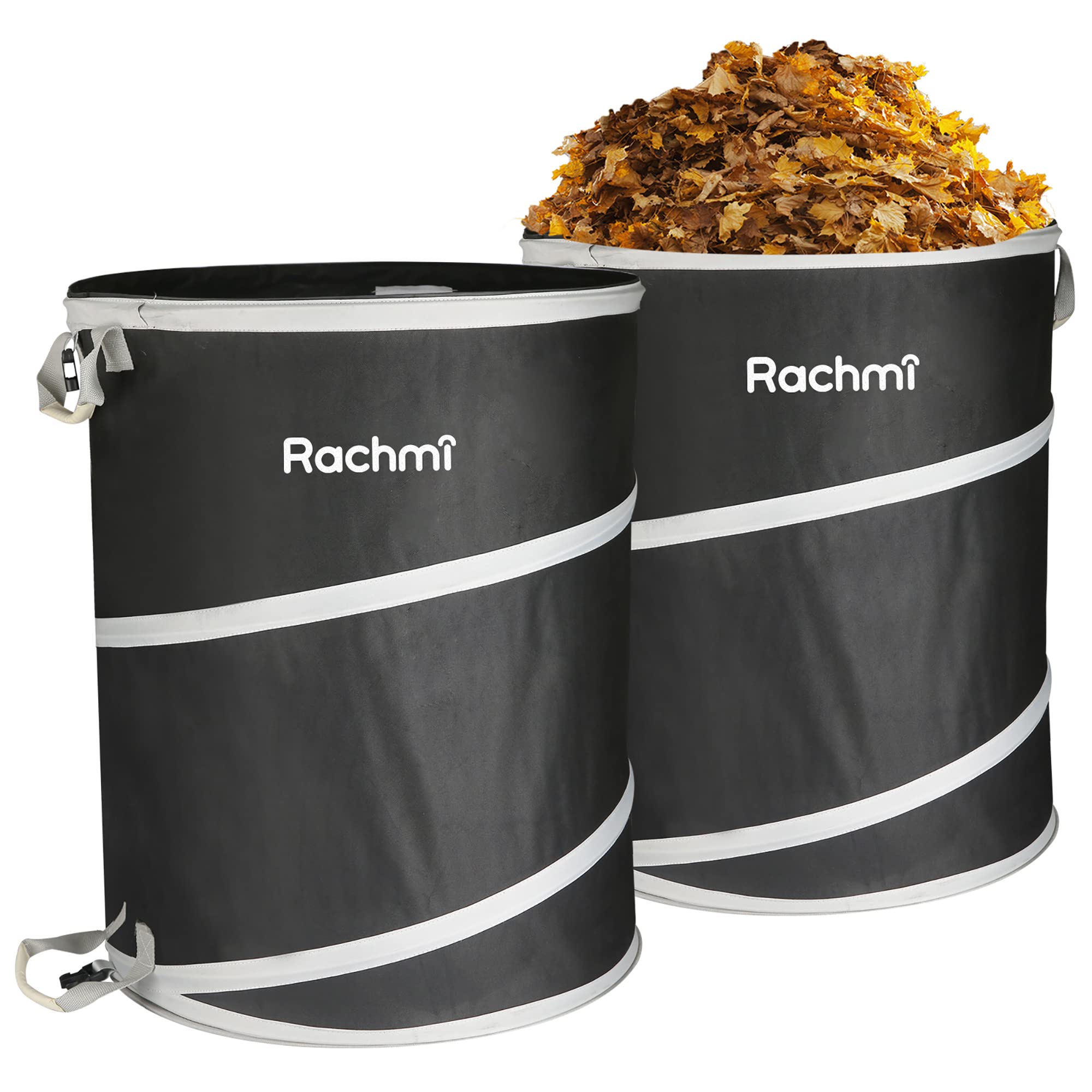 2-Pack 32 Gallon Pop-Up Trash Cans - Collapsible Yard Waste Bags With Hard Bottom