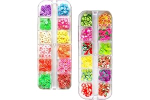 LOPURO 2 Boxes Fruit Flower Slices Nail Art Slices, 3D Polymer Clay Mini Slices Resin Making Charms Colorful Nail Art Supplies for DIY Crafts Lip Gloss Cellphone Decoration(Fruit Flower)