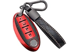 Montague Key Fob Cover for Nissan with Keychain Accessories, Premium Soft TPU Full Protection Key Case for Altima Rogue Sentra Maxima Pathfinder Frontier Titan 4-Buttons Smart Key Shells (Red)