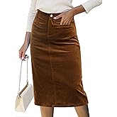 luvamia Corduroy Skirts for Women Midi Length High Waisted Trendy Fall Elastic Waist Casual Stretchy Welt Pockets Skirt