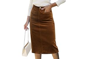 luvamia Corduroy Skirts for Women Midi Length High Waisted Trendy Fall Elastic Waist Casual Stretchy Welt Pockets Skirt
