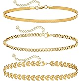 MIDEEO Gold/Silver Ankle Bracelets for Women,14K Gold Anklets for Women Waterproof Cuban Link Heart Beads Herringbone Rhinestone Anklets Set Layered Anklet Bracelets for Women Gold Jewelry Gift