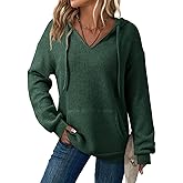 Dokotoo Womens Hoodies Oversized Sweatshirts Ribbed Knit Long Sleeve Drawstring V Neck Casual Pullover Sweatshirt Hooded Tops