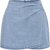 WDIRARA Women's Low Rise Wrap Asymmetrical Denim Skirt Short Jean Skirts