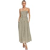 Aigeman Women Strapless Tube Maxi Dress Flowy Swing Long Sundress Sleeveless Summer Boho Beach Dress with Pokets 330