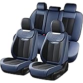 Coverado Front and Back Seat Covers for Cars, Nappa Leather Car Seat Covers Full Set, Waterproof Carseat Protector Seat Cushion, Luxury Automotive Seat Covers Universal Fit for Most Cars(Blue&Black)