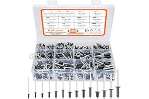 KAIBCED 600pcs Pop Rivets Assortment Kit, 14 Sizes Aluminum Rivets 3/32" 1/8" 5/32" 3/16", Assorted Black Rivets with Reinfored Divider and Labeled Case (Black)