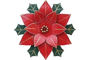 hogardeck Christmas Decorations Indoor, 11" Metal Flower Wall Decor, Poinsettia Floral Metal Wall Art, Xmas Wall Decor for Bathroom, Living Room, Porch, Garden, Yard