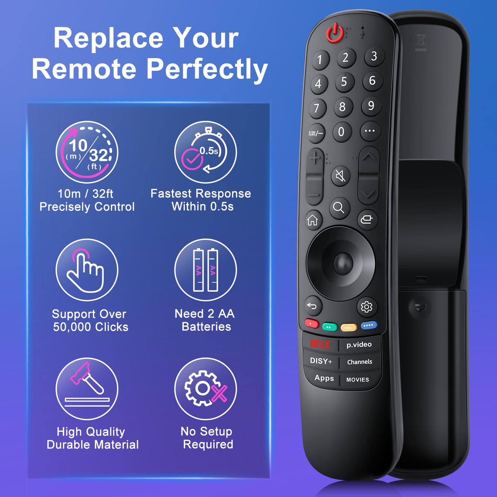 Magic-Remote Replacement for LG-Smart-TV-Remote-Control, Universal for LG Smart TV Series UHD OLED QNED NanoCell MiniLED 4K 8K(NO Voice & NO Pointer)