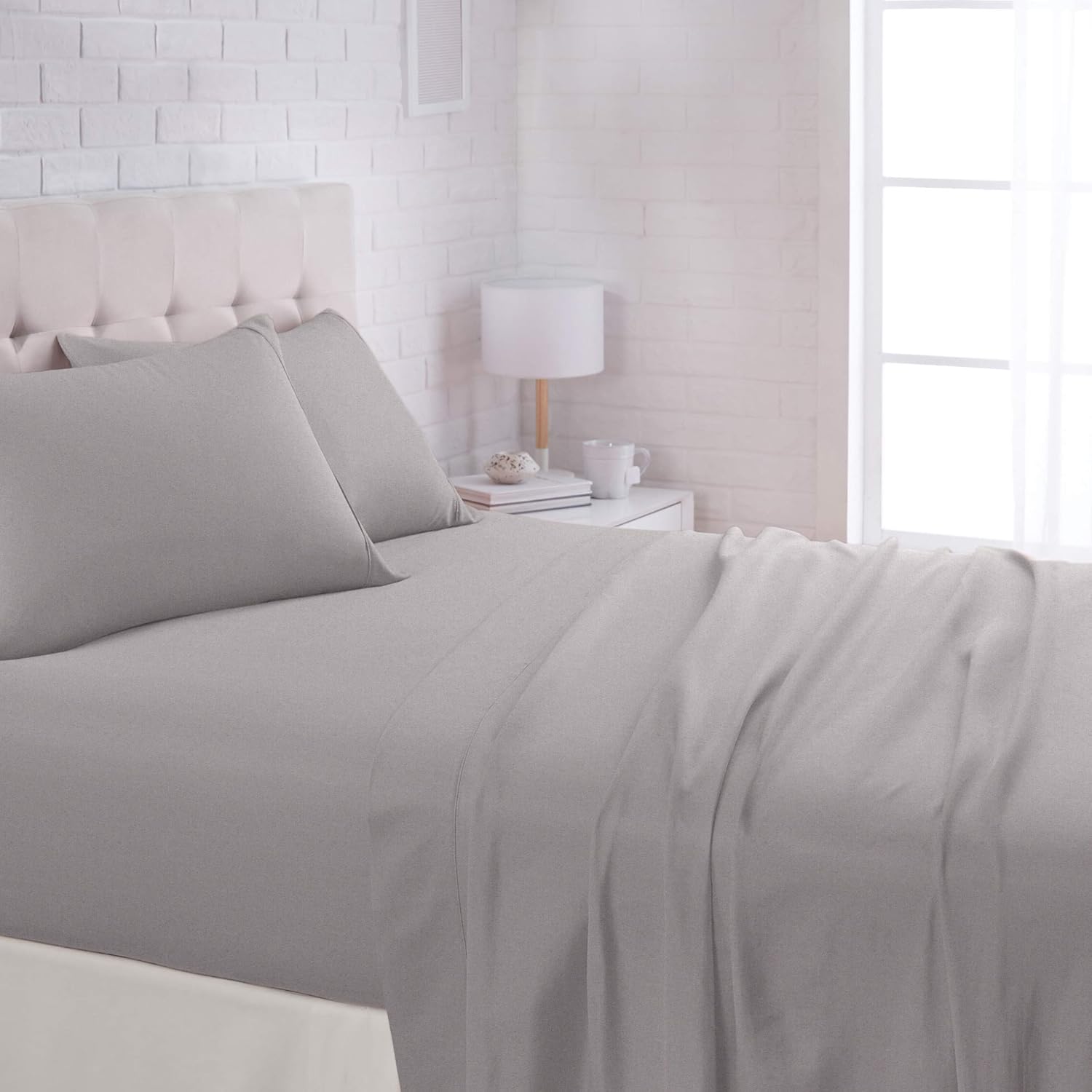 Basics Lightweight Super Soft Easy Care Microfiber Bed Sheet Set with 16" Deep Pockets - Queen, Dark Grey: Home & Kitchen