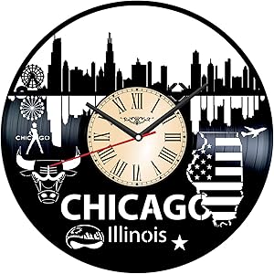 TopVinylShop Chicago Vinyl Wall Clock - Home Decor Him Her Birthday Christmas Anniversary - Themed Clock for Your Home Or Office - Kids Living Room Kitchen Wall Art - 12 Inches