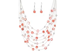 ERRALLY Multi-Layer Boho Shell Beaded Necklace for Women Colorful Crystal Strand with Silver Beads Statement Collars Necklace and Earrings Costumes Jewelry Sets for Women