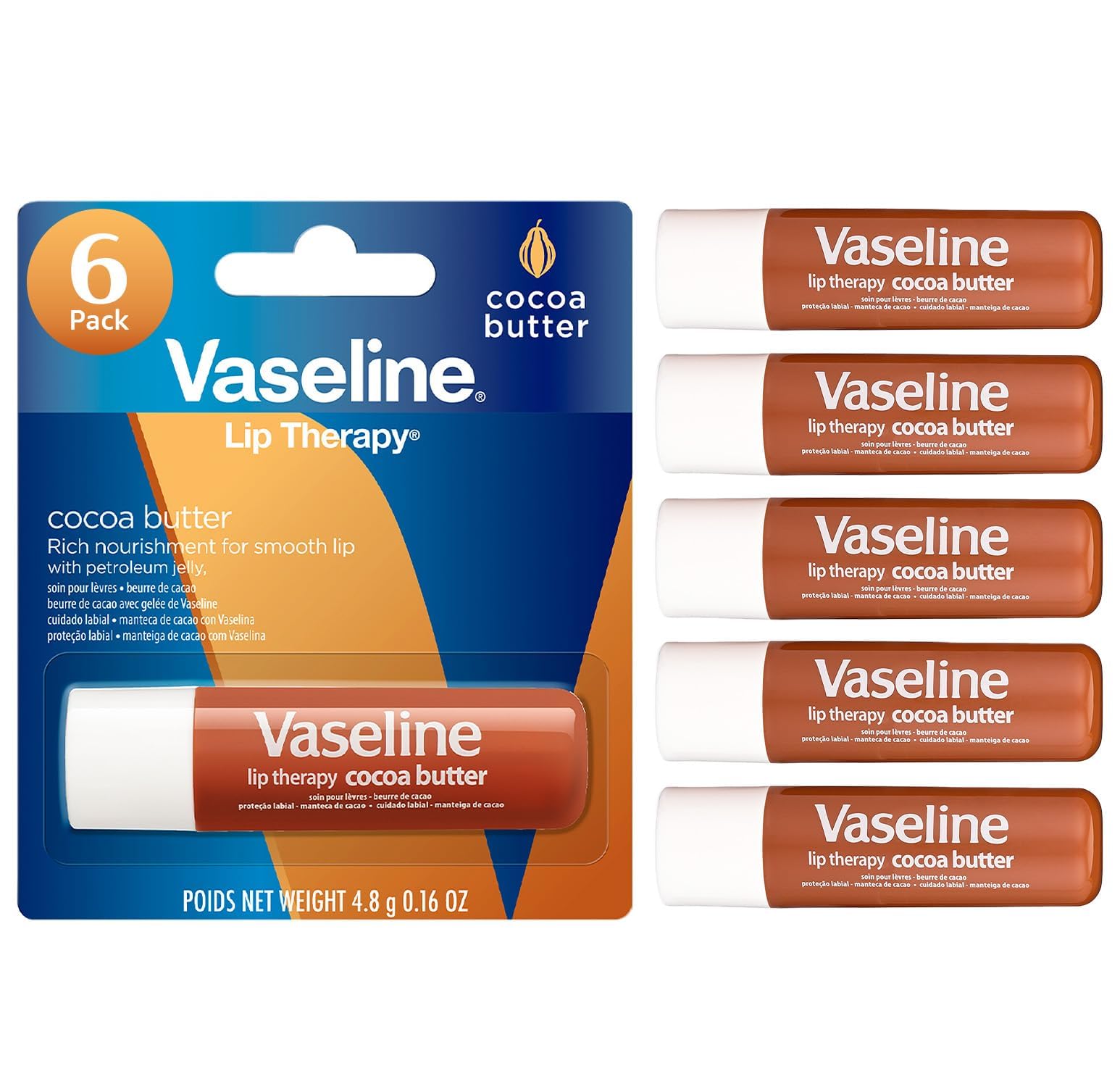 Photo 1 of Vaseline Lip Therapy Cocoa Butter Lip Balm, 6 Pack, 0.16 Oz Ea