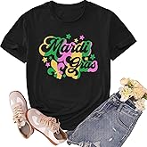 sallrue Mardi Gras Shirts for Women Fat Tuesday Tshirts New Orleans Carnival Party Fleur De Lis Tee Tops
