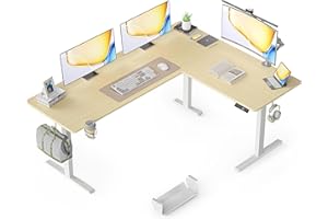 YORIWELL 75X61 Inches Reversible L Shaped Standing Desk Height Adjustable, Electric Corner Computer Desk with Cup Holder, Sit