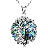 TOUPOP Cat Gifts for Cat Lovers Sterling Silver Cute Cats Tree of Life Pendant Necklace with Blue Circle Crystal Birthday Christmas Jewelry Gifts for Women