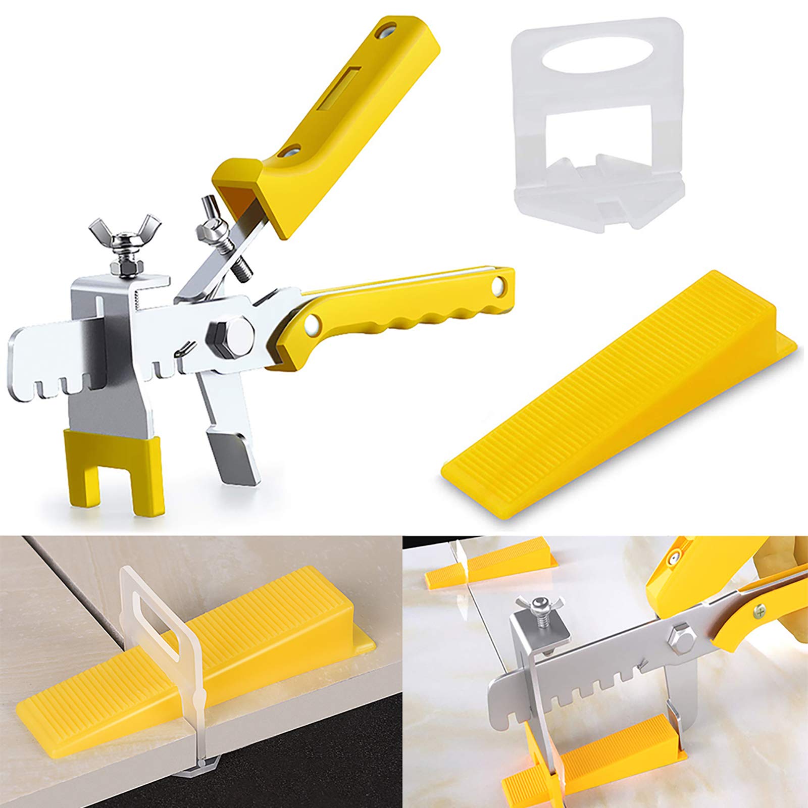 Tile Leveling System with Tile Plier - 300-Piece Tile Spacers Clips and 100-Piece Reusable Wedges - Tile Tools Set for Stone Installation (1/8 Inch Tile Spacers)