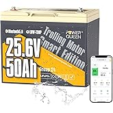 Power Queen 24V 50Ah LiFePO4 Battery with Bluetooth 5.0 Remote Control | Group 24, Low-temperature Protection, 1280Wh Energy, Deep Cycle Lithiumn Battery for 24V Trolling Motor Up To 100 lbs