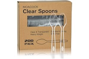 MOACOCK 200 Count Clear Plastic Spoons, Heavy Weight Disposable Spoons Cutlery Plastic Utensils, Clear Plastic Silverware Bulk