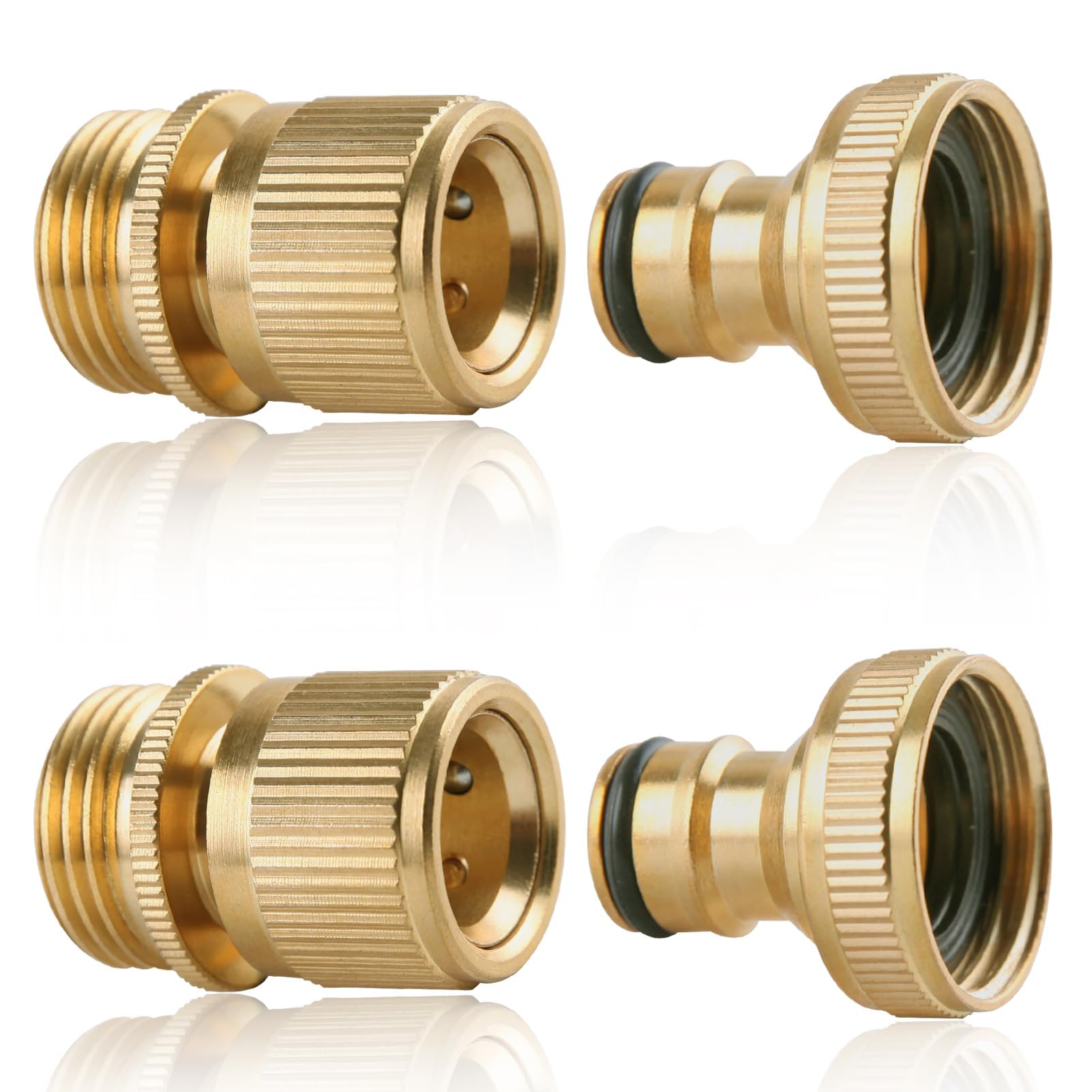 GOLD DEER Garden Hose Quick Connect Solid Brass Quick Connect Fittings Water Hose Connectors 3/4 inch GHT Hose Fittings Hose Attachments Pressure Washer Adapter 2Set,2Female and 2Male