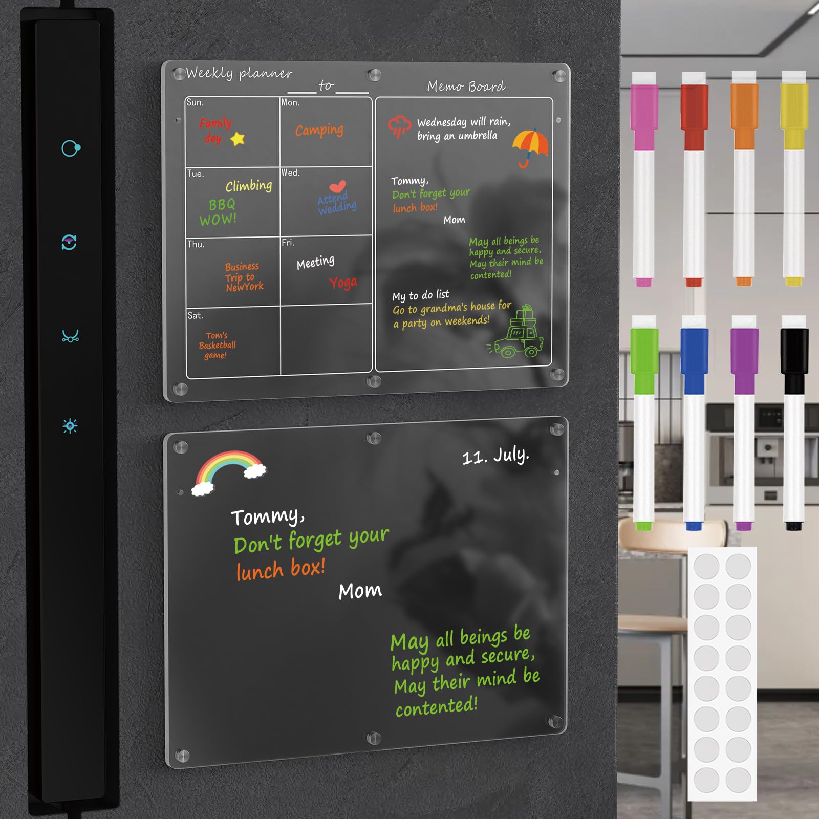 Photo 1 of Magnetic Acrylic Calendar for Fridge,2 Pack 11"x15" Clear Fridge Calendar Dry Erase Magnetic Planning Boards Set(Monthly Planner+Blank Memo Board)