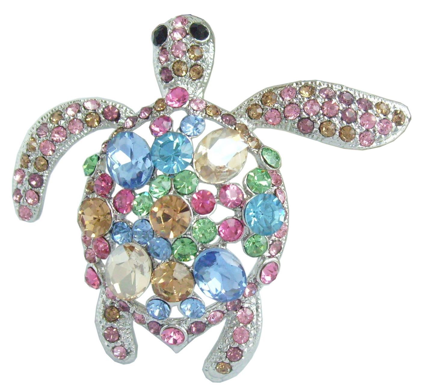 Sindary 2.36" Lovely Animal Turtle Tortoise Brooch Pin Austrian Crystal Pendant UKB3344 (Silver-Tone Multicolor)