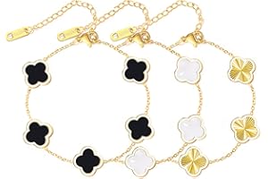 WSupikio 3PC Clover Bracelets Set 18k Gold Plated Lucky Clover Bracelet Women Adjustable Link Bracelets Cute Gold Jewelry