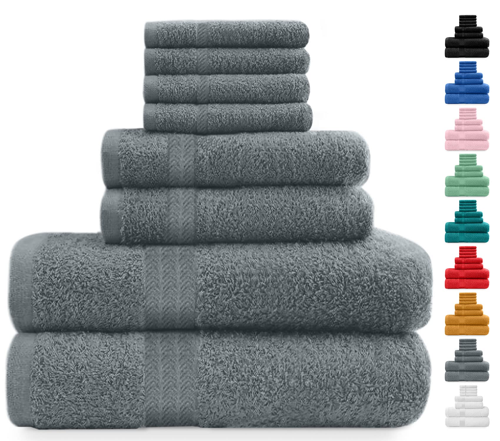 Midland Bedding 8 Piece Bale Towel Set, Cotton Towels Set - 4 Wash Cloths/Face Towels, 2 Bath Towels and 2 Hand Towels for Bathroom. 400 GSM Thread Count (Grey)