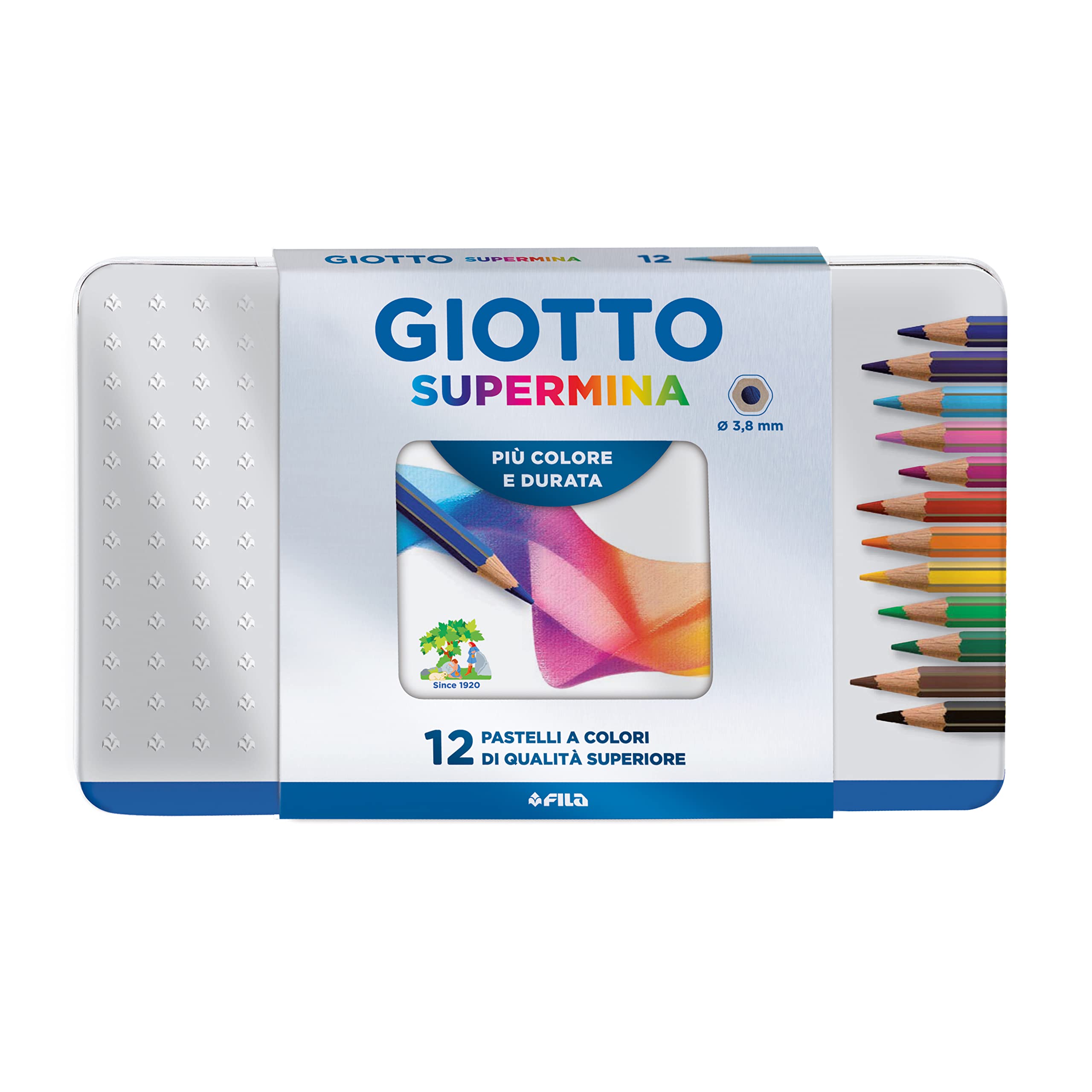 Giotto 236700 - Supermina Metal Box 12 Coloured Pencils