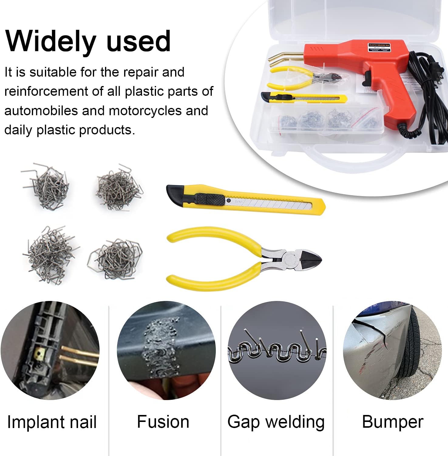 Handy Plastic Welder, Plastic Welding Machine for Car Bumper Repairing, 50W Hot Stapler Welding Repair Kit with 4 Types of Staples, 110V Portable Welder Gun Tool for Bodywork Welding System - - 