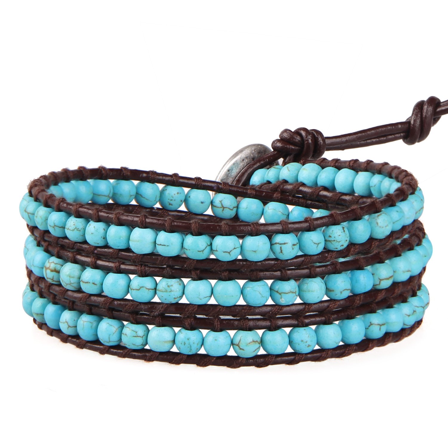 KELITCH Turquoise Wrap Bracelets Leather Woven Bracelets Handmade Beads Bracelets