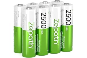 Zepath Lithium Batteries aa 8 Pack 2500mWh High Power Rechargeable aa Batteries Lithium 1.5V Rechargeable Li-ion Batteries aa 1200+ Cycles(8Pack-2500mWh)