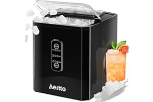 Aeitto Ice Makers Countertop, 9 Ice Cubes Release in 6 Mins, 26Lbs/24H, 2 Sizes of Bullet Ice Machine,Self-Cleaning Portable Ice Maker with Ice Scoop and Basket for Home Kitchen Office RV Bar, Black