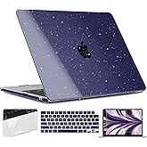 TWOLSKOO for M4 MacBook Air 13.6 inch Case 2025-2022 Release M4 A3240 M3 A3113 M2 A2681, Plastic Hard Shell & Trackpad Film & Keyboard Cover & Screen Film for MacBook Air 13.6", Star Space Blue