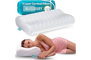 BLISSBURY Contour Pillow, Sandwich Memory Foam Contour Pillow | Curved Pillow for Neck Pain, Neck Support for Back, Stomach, Side Sleepers