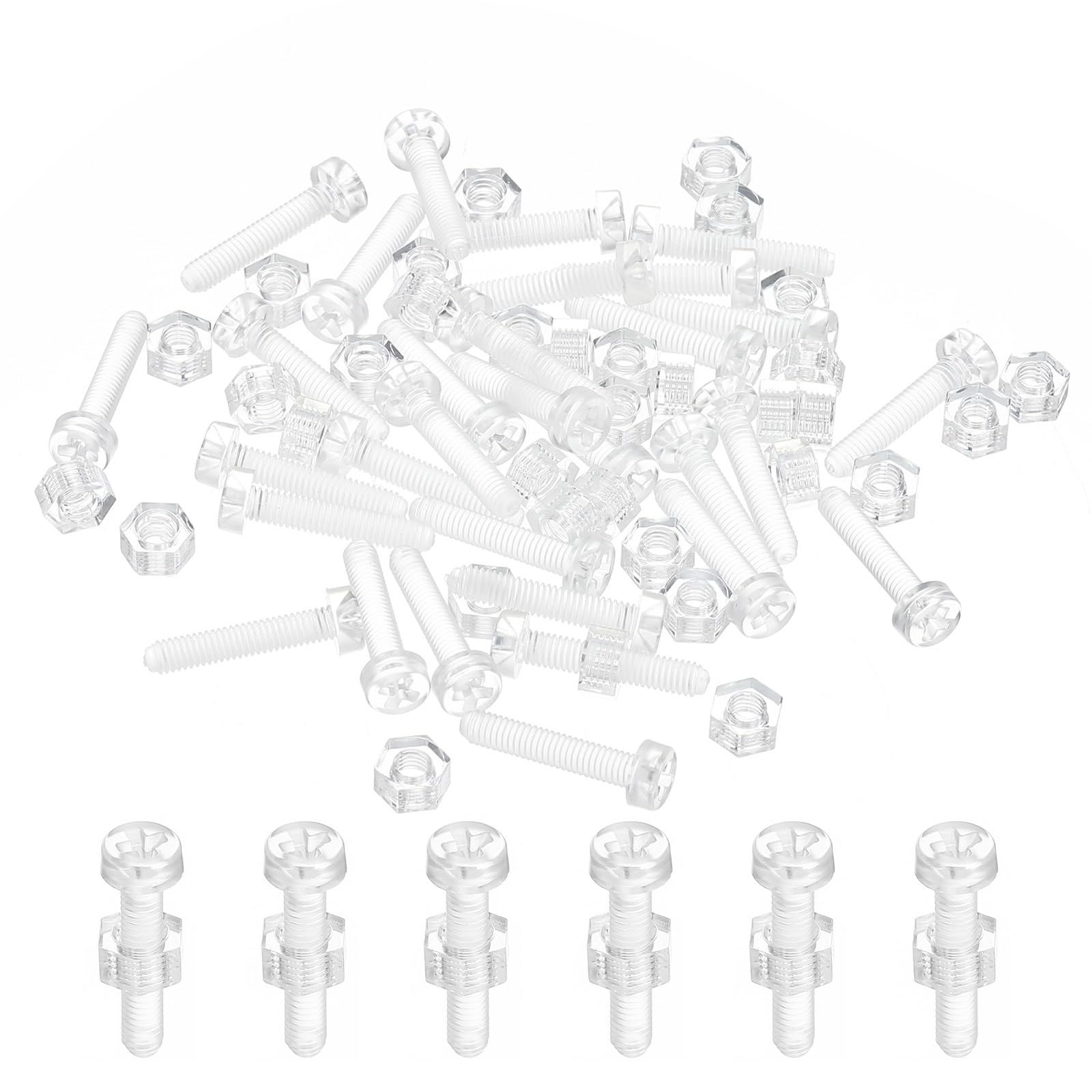 PATIKIL M3x15mm Clear Acrylic Screws and Hex Nuts Kit, 50 Set PC Plastic Phillips Round Head Bolts for Machine Accessories, Transparent
