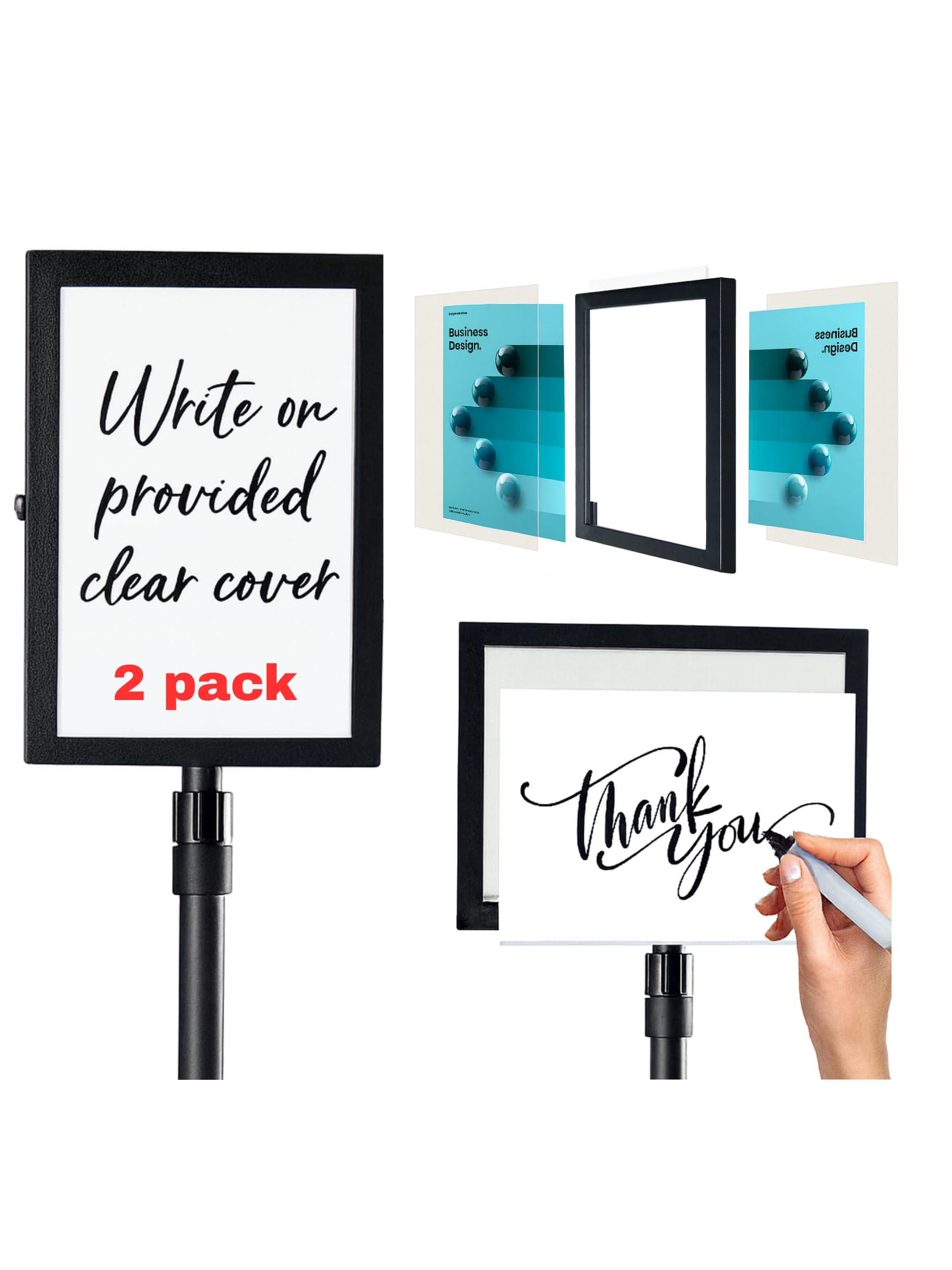 Photo 1 of 2 PACK Double-Sided Adjustable Heavy Duty Pedestal Sign Holder Stand for Display - Indoor/Outdoor Floor Sign Stand with Base 8.5x11 inches (Horizontal and Vertical Orientation) - includes dry erase marker