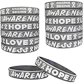 TSYMINQC 50pcs Gray Awareness Silicone Wristbands Brain Cancer Awareness Bracelets Gray Ribbon Wristbands Motivational Wristbands For Men Women
