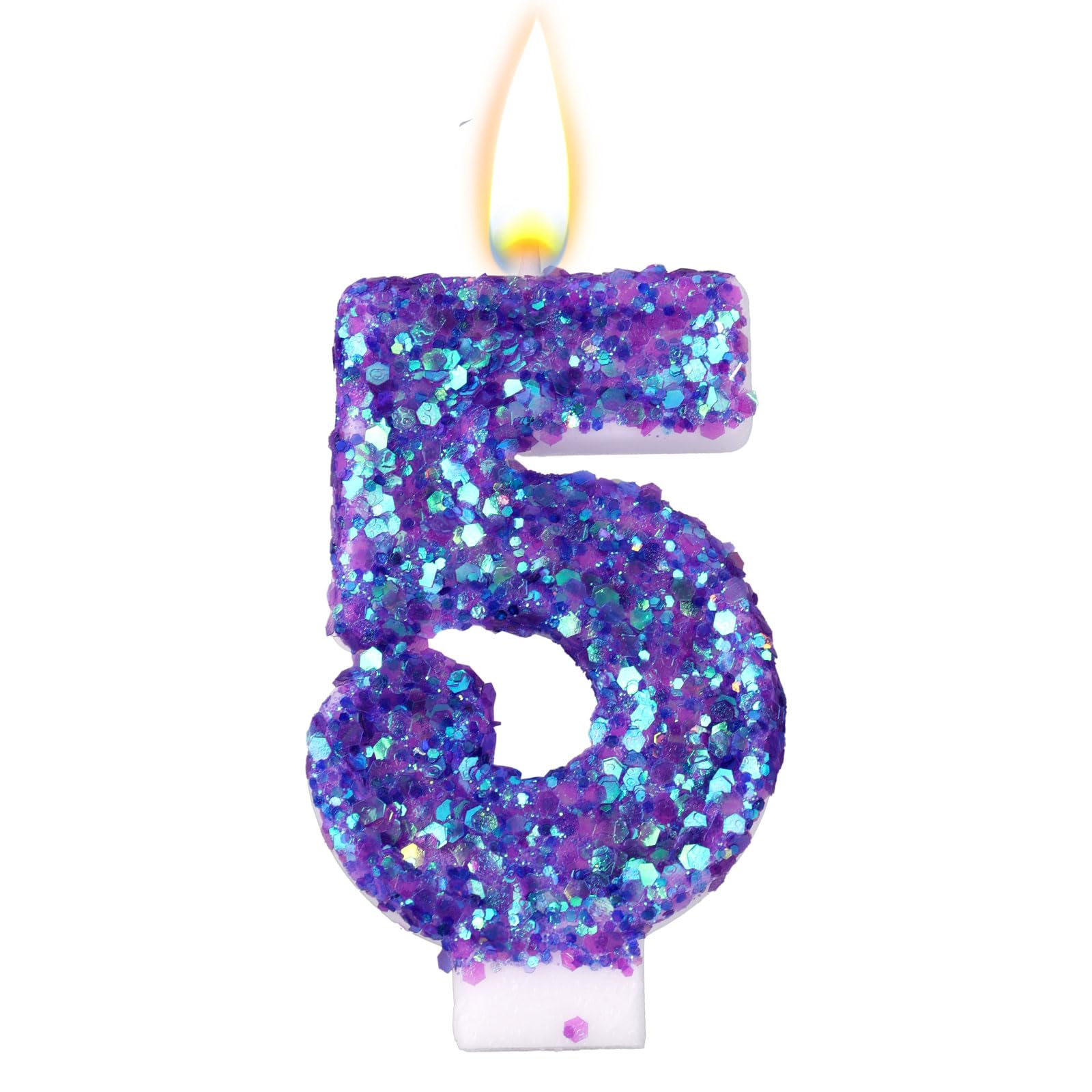 Purple Number Birthday Candles, Purple Sequins Birthday Number Candles Shimmery Cake Topper Romantic Cake Decoration for Anniversary Wedding Party Celebration Supplies (5)