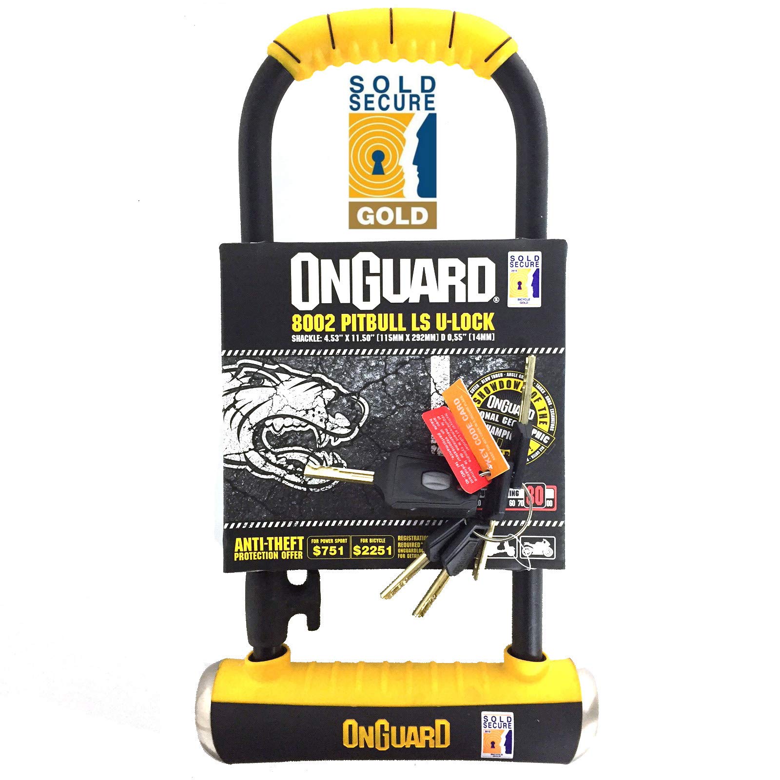 OnGuard Pitbull LS 8002 Long Shackle Bike U-Lock (Sold Secure Gold)