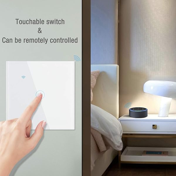 Gobesty Interruptor de Pared Wi Fi Interruptor Luz WiFi Interruptor Inteligente compatible con Alexa Google Home Smart Life Panel de vidrio tctil 1 Vas No se requiere cable neutro