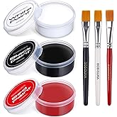 BOBISUKA Black + White + Red Oil Face Body Paint Set, Large Capacity Professional Paint Palette Kit with Brushes for Art Theater Halloween Party Cosplay Clown Sfx Makeup for Adults