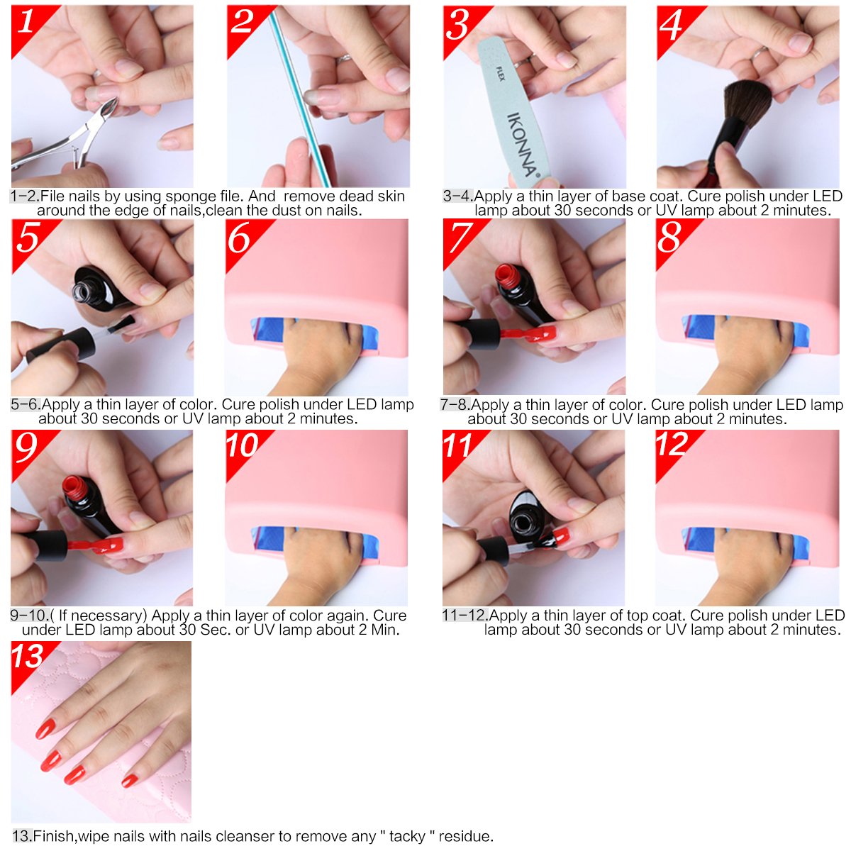 Professional Gel Polish UV LED - Soak Off Nail Lacquers Kit with Clear Base Coat and Top Coat for French Manicure Pedicure, Pack of 8, 8ml Each (Set #08)