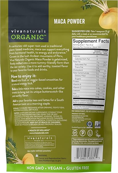 VIVA NATURALS ORGANIC MACA POWDER – GELATINIZED MACA POWDER ORGANIC, PERVUIAN SUPERFOOD TRADITIONALLY USED FOR ENERGY, CERTIFIED ORGANIC, GLUTEN-FREE & NON-GMO, 16 OZ (1 LB) BAG