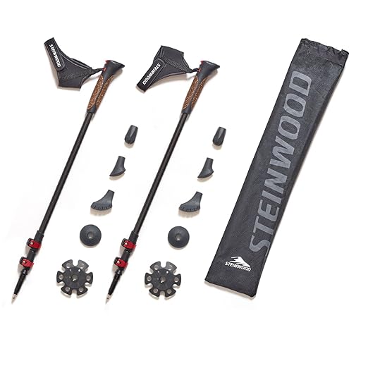 Steinwood Premium 100% Carbon Nordic Walking Stöcke verstellbar mit Teleskop und Klemmverschluss mit extra Gummipuffer und Tr