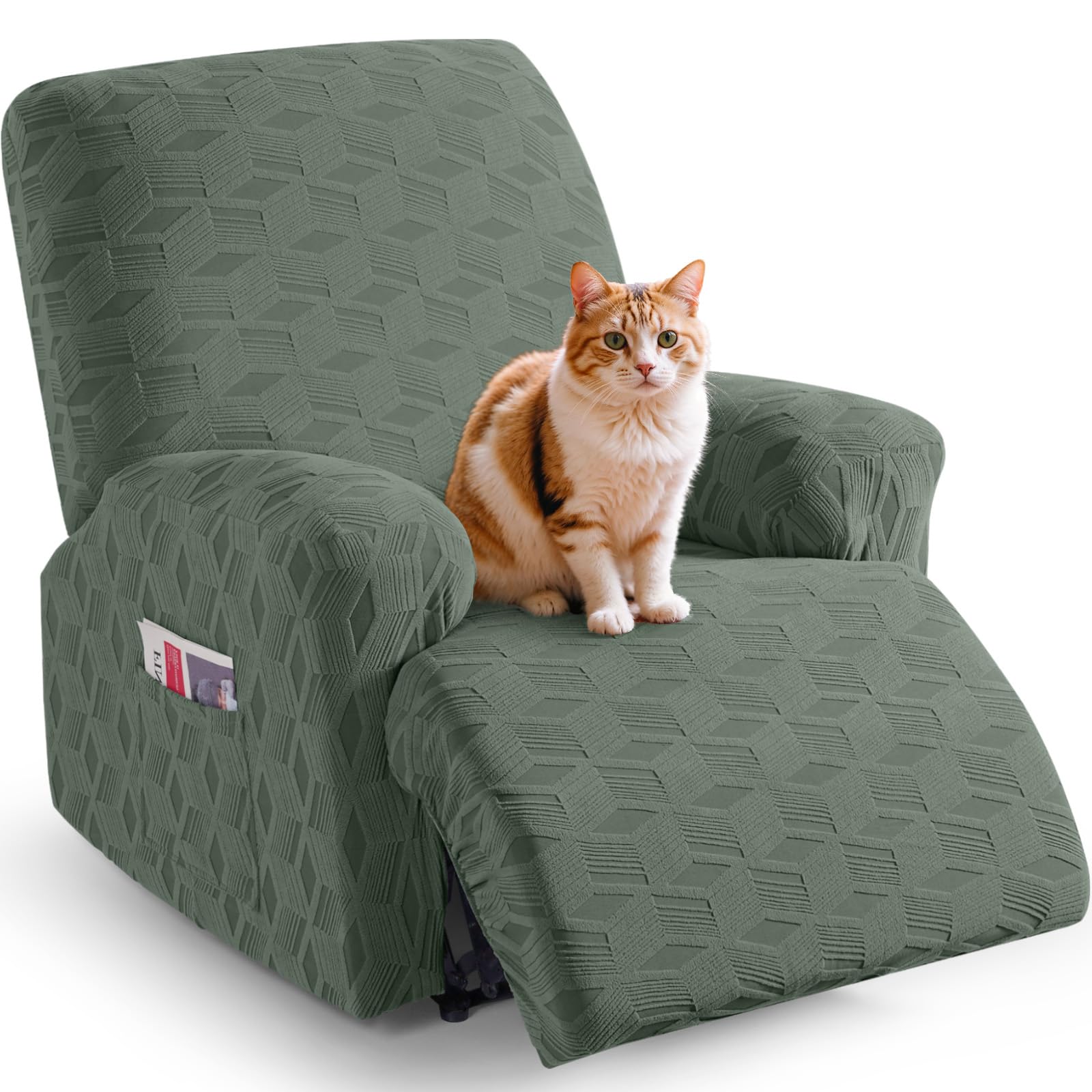 Photo 1 of TAOCOCO Oversized Recliner Cover Stretch Recliner Chair Covers, Jacquard Reclining Chair Cover, Furniture Protector Sofa Slipcovers Couch Covers with Elastic Bottom for Kids, Pets (Bean Green)