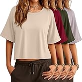 Oakgarden 4 Pack Women's Crop Tops Oversized T Shirt Half Sleeve Summer Tees Casual Loose Fit Crew Neck Basic Shirts