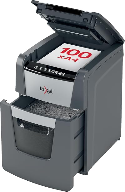 Rexel Optimum Auto Feed 100 Sheet Shredder P-4 Security Black 34 L Bin