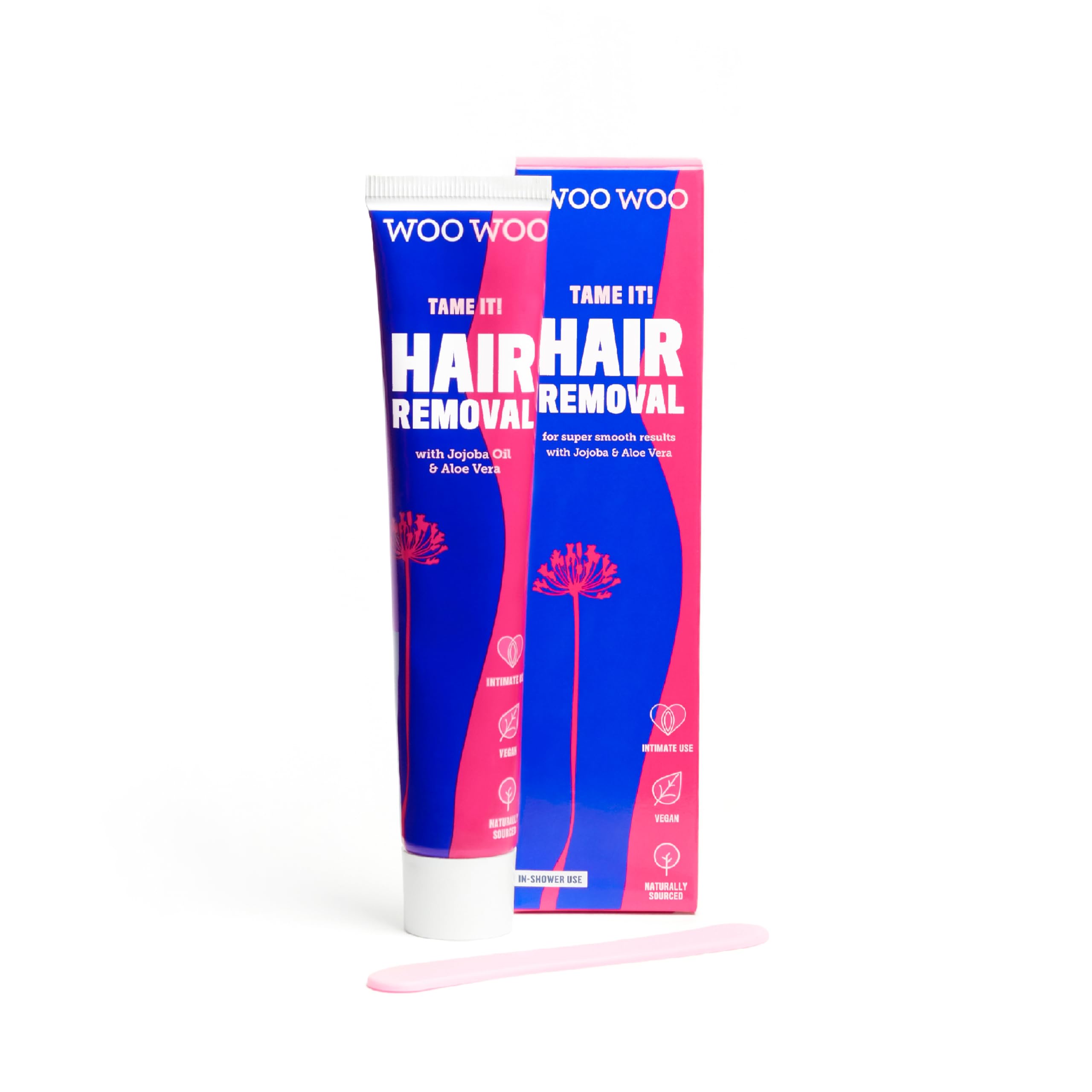 WooWoo Tame It! Natural Intimate Hair Removal Cream - Painless Vegan Hair Remover for Sensitive Skin - Depilatory for Genitals, Bikini, Legs & Bum - Women in-Shower Cream with Aloe Vera - 100ml