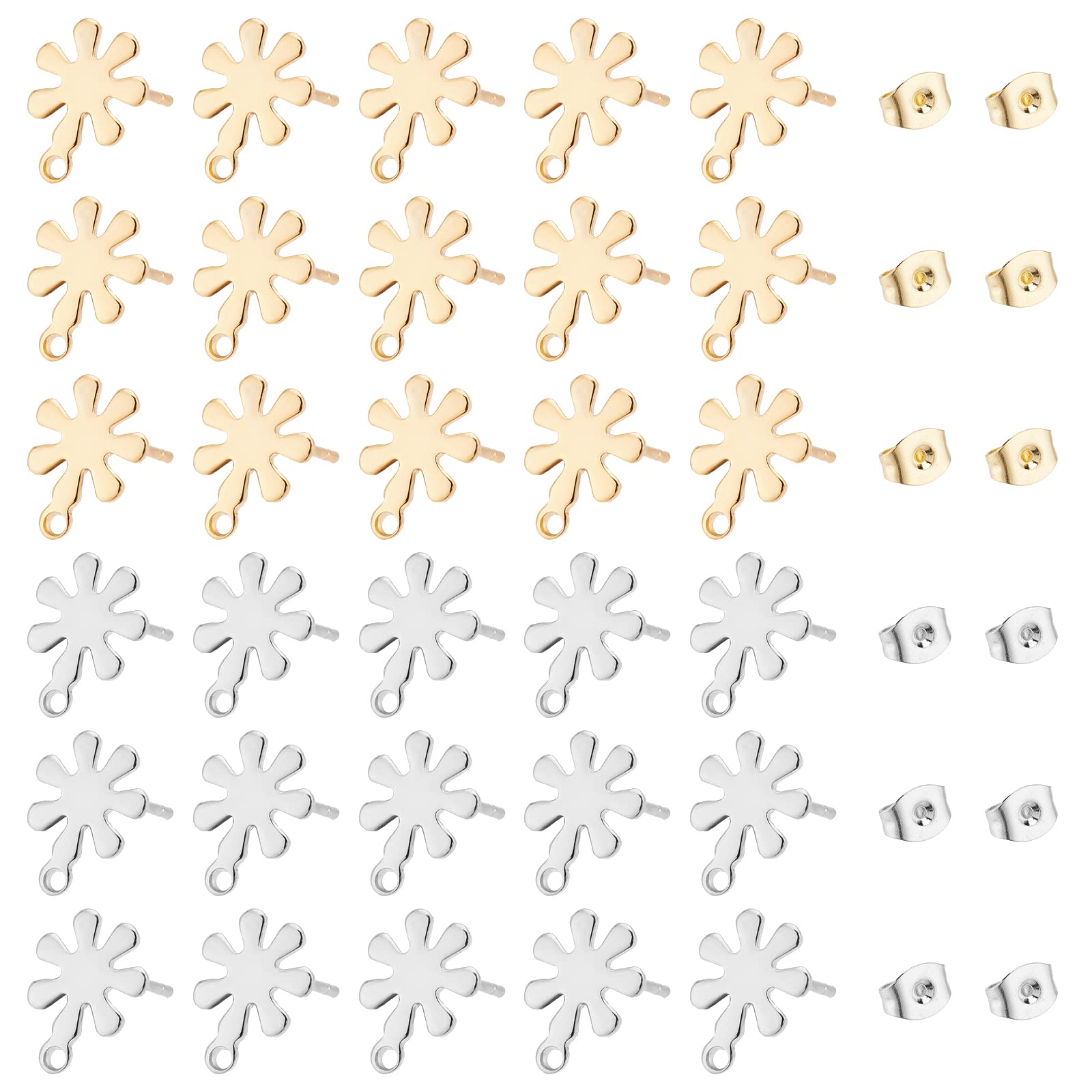 UNICRAFTALE about 80 Sets 2 Colors Flower Stud Earring Findings with Loop 201 Stainless Steel Earring Making Kit with 80pcs Stainless Steel Ear Nuts Earring Studs for Jewellery Making